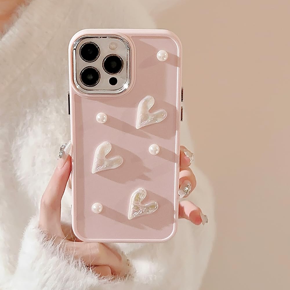 LSOUGUK Compatible with iPhone 11 Case for Girls Women,Cute 3D Love Heart Pearl Design Protection Case Fashion Slim Soft TPU Shockproof Protective Cover for iPhone 11-Pink — image 1