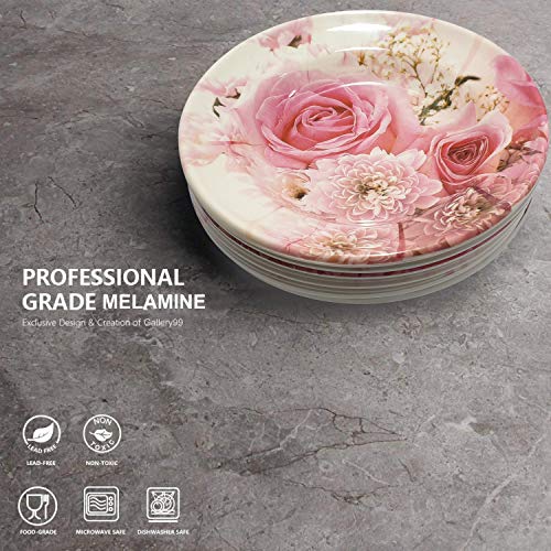 Gallery99 High Grade Beautiful Flower-Round Melamine Quarter Serving Dinner Plates Dishwasher-Safe Break-Resistant for Home & Kitchen, Restaurant Use - Full Size, Vintage Design (Pink/Set of 6) 5 Gallery99 High Grade Beautiful Flower-Round Melamine Quarter Serving Dinner Plates Dishwasher-Safe Break-Resistant for Home & Kitchen, Restaurant Use - Full Size, Vintage Design (Pink/Set of 6) - Image 5