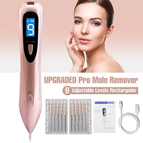 Professional Mole Removal Pen Portable USB Rechargeable Mole Remover Tool Kit Adjustable 9-Speed Skin Tag Remover Pen for Freckle Dot Mole Warts Remover Device (Rose Gold)