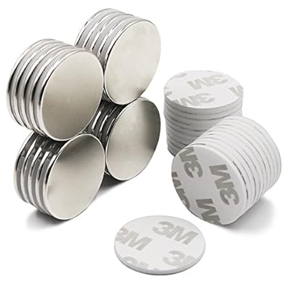 Strong Neodymium Disc Magnets with Double-Sided Adhesive, Powerful, Permanent, Rare Earth Magnets. Fridge, DIY, Building, Scientific, Craft, and Office Magnets, 1.26"D x 0.08"H - Pack of 20 - Image 3