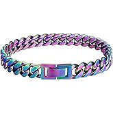 OWNCOOL Stainless Steel Rainbow Colorful Cuban Link Chain Chunky Heavy Curb Necklace for Men Women