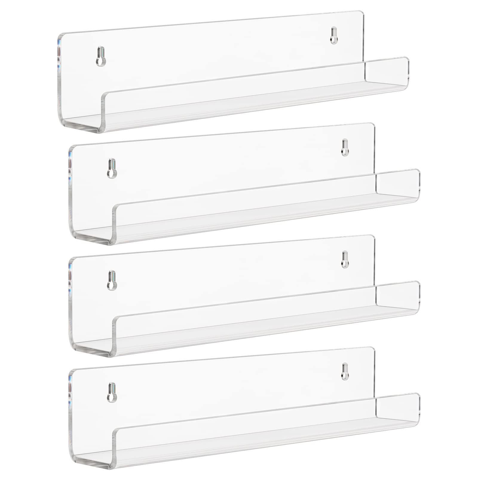 Dezzer Clear Acrylic Floating Shelves, 4 Pack Acrylic Shelf Display Shelves, Wall Bookshelf Mounted Storage Shelf for Home, Kitchen, Living Room, Invisible Bookshelf Spice Rack - 34.8x5.8x7.8cm
