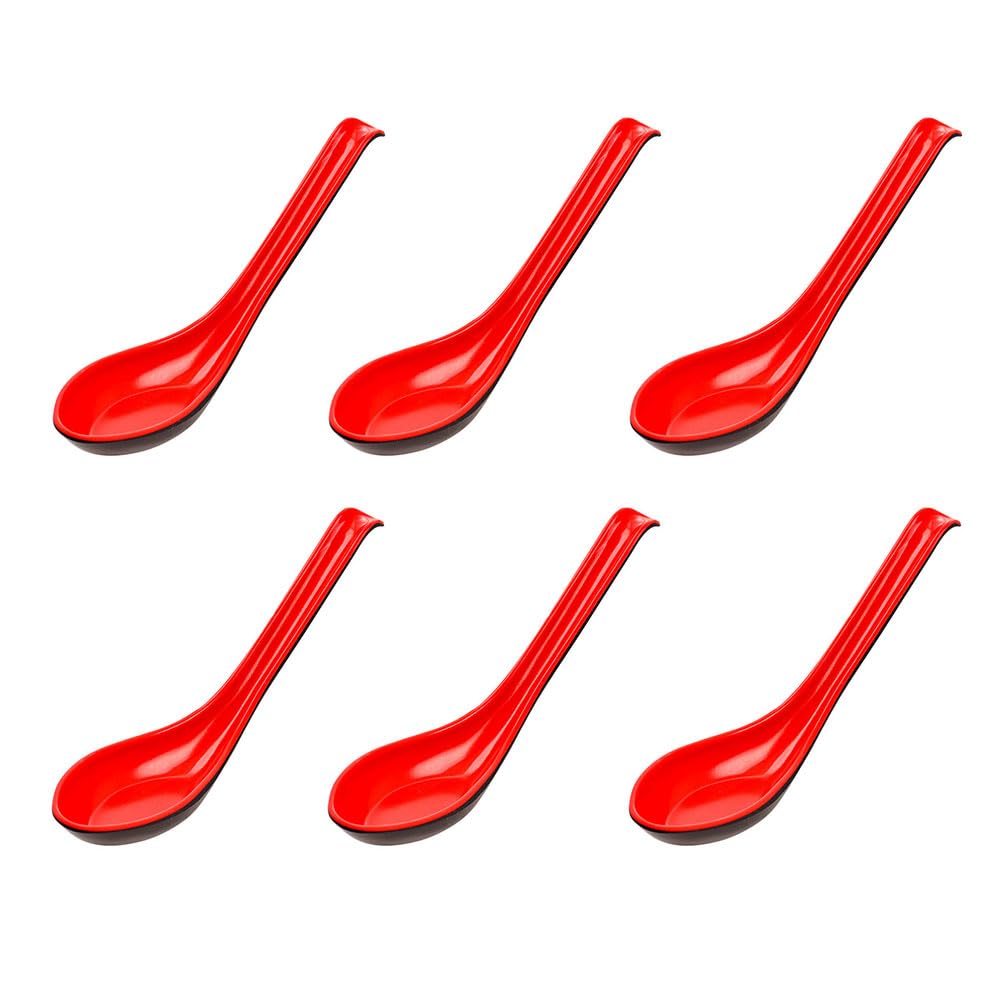6Pcs Soup Spoon Ramen Noodle Soup Ladle red and Black Soup Spoons Sturdy and Durable Asian Dinner Spoon Easy Clean Dishwasher Safe