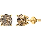 14K Yellow Gold Simulated Champagne Diamond Stud Earrings with Push Back - Hypoallergenic, 3 cttw - Minimalist Women's Fine Jewelry