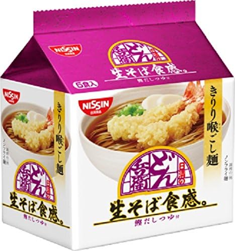 Nissin Donbei Soba Soy Sauce&Bonito Soup, Japanese Instant Soba Noodles, 3.8oz(107g)/bag, Pack of 5 Bags (For 5 Servings) [Japan Import]
