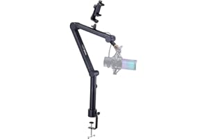 VEVOR Microphone Boom Arm, Adjustable Mic Stand with Cable Management, Desk Mount Clamp, Detachable Extension Rod, 3/8" to 5/8" Adapter, for Recording Studio Streaming Gaming Blue Yeti SM7B Audio