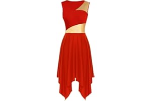 ELLYDOOR Praise Dance Overlay Tunics Women Sleeveless Liturgical Church Dance Dress Irregular Flowy Lyrical Dancewear