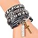Y-BLUE Leather and Rope Bracelet Unisex Cool Fashion Punk Multilayer Cuff Lettering and Cross
