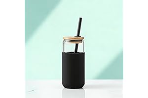 Glass Cups with Lids and Straws,16.9oz Drinking Glasses for Coffee Bar Accessories, Iced Coffee Cups with Lids, Matcha Cup Gl