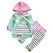 Baby Girl 2pcs Set Outfit Flower Print Hooded with Pocket Top+Striped Long Pants (0-6M, Green)
