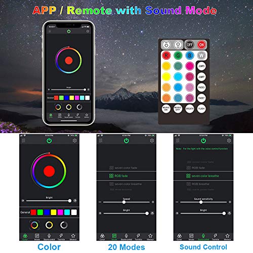 CHINLY Bluetooth 16W RGBW LED Fiber Optic Light, APP/Remote Sound Mode Star Ceiling Ligth Kit 450pcs 0.75mm 9.8ft/3m + 5 Crystals