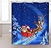 CHUN YI Christmas Shower Curtains, Santa Claus Merry Christmas Holiday Waterproof Shower Bathroom Decoration, with 12 Stitched Plastic Holes(Dark Blue), 72