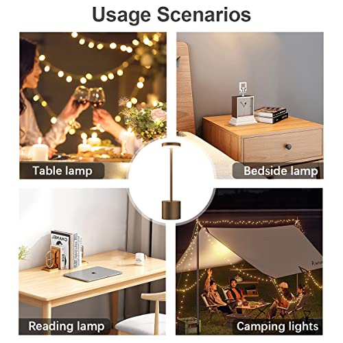 Hapfish Wireless Touch Bedside Lamp, 5000mAh 2PCS Rechargeable LED Table Lamp, Powerful USB Battery Desk Light, 3 Color Temperatures, for Bedside Office, Restaurant, Outdoor
