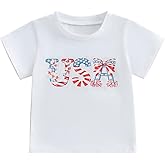 Kids Toddler Girls 4th of July T-Shirt Coquette Bowknot Patriotic USA American Flag Independence Day Top