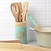 Organic 6 Piece Bamboo Cooking & Serving Utensils Set | Kitchen Accessories Kit In Colorful Utensil Holder | Spoon & Spatula & Salad Tong Mix | Space-Saving Wood Kitchen Gadgets Set | By laboos