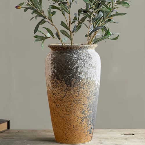 COTYNI RUSTIC CERAMIC FLOOR LARGE VASE FOR FARMHOUSE DECOR, POTTERY CLAY TALL TERRACOTTA VASE FOR FLOWERS, POTTERY VASE FOR LIVING ROOM DECOR, SHELF, MANTEL DECORATION, WEDDING HOUSEWARMING GIFT