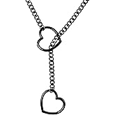 Heart Slip Chain Necklaces for Women,Adjustable Lariat Heart Y-Necklace,Punk Gothic Cuban Collar Choker Necklace for women