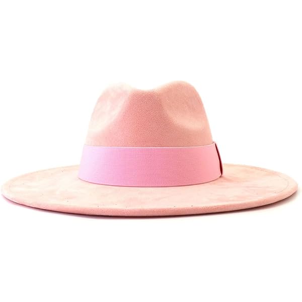 Dusty Pink Wide Flat Brim Fedora Boho Festival Hat Cottagecore Pork Pie Wool Wide Brim Porkpie Fedora Hat w/Simple Band Accent (Indi  main image 4