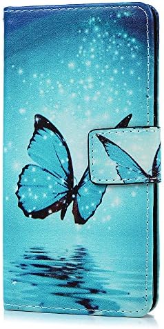 Huawei P10 Lite 2017 Case, Shockproof Premium PU leather Flip Wallet Case with Stand Magnetic Closure Folder Card Holders Money Pouch Smart Phone Protective Cover for Huawei P10 Lite Blue Butterfly