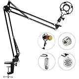 Eastshining Upgraded Adjustable Microphone Suspension Boom Scissor Arm Stand with Shock Mount Mic Clip Holder 3/8'' to 5/8'' Screw Adapter -for Blue Yeti, Snowball &amp; Other Microphones