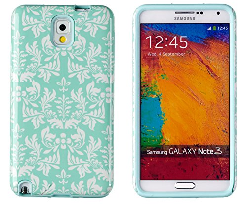 DandyCase 2in1 Hybrid High Impact Hard Sea Green Flower Pattern + Silicone Case Cover For Samsung Galaxy Note 3 III + DandyCase Screen Cleaner