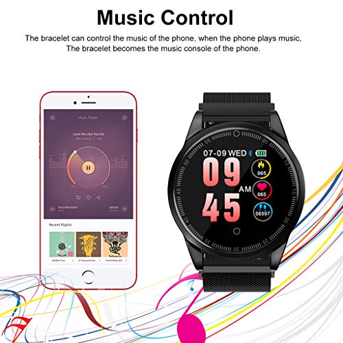 Insaneness Christmas Gift 1.22 inch Heart Rate Activity Step Counter Music Control Smart Bracet for Women Men (Black)