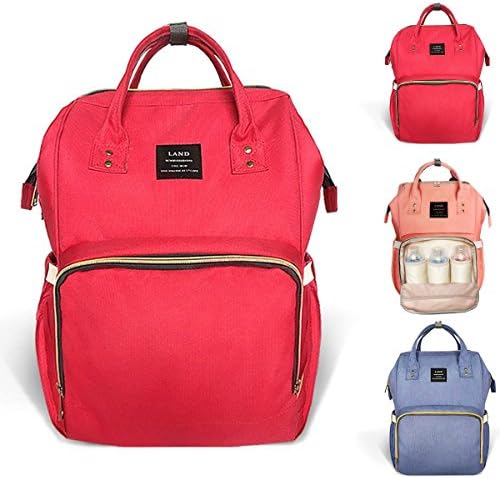 RomWell Diaper Bag Mummy Backpack for Baby Care Multi-Functional Baby Nappy Changing Bag with Insulated Pockets Waterproof Fabric Large Capacity (Red)