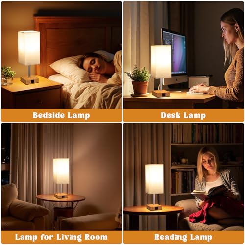 Aooshine Bedside Lamps, Table Lamp for Living Room Bedroom, Touch Lamps Bedside with USB A+C Charging Ports, Dimmable Bedroom Lamp with Fabric Shade for Kids Room, Study, Dorm, Office(Bulb Included)