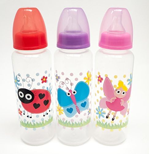 Pack of 3 Cute Animal & Fairy Feeding Baby Bottles - Silicone Teat BPA Free - 250 ml/9 fl oz (Fairy)