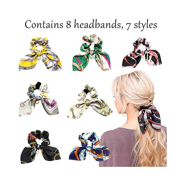 Pañuelo para el Cabello,COTEY 8 Piezas Banda Pelo de Flor de Gasa Universal Portátil Multipatrón Saten Scrunchies de… | DeHippies.com