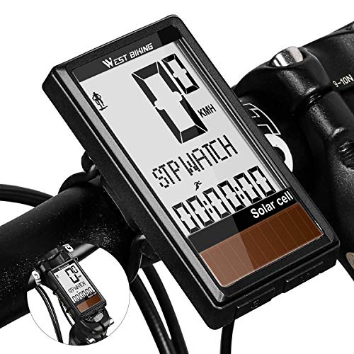 Bike Computer Wireless Solar Powered Speedometer with 5 Languages A/B