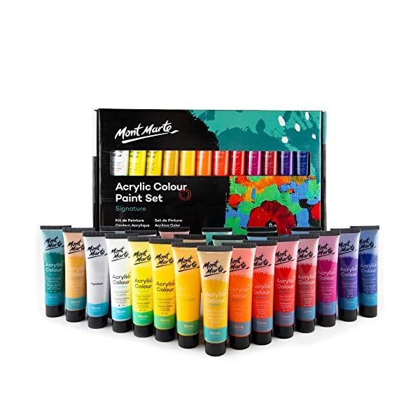 Mont Marte Acrylfarben Set Premium – 24 Stück, 36ml Tuben – Ideal für Acrylmalerei – Brillante Lichtechte Farben mit…