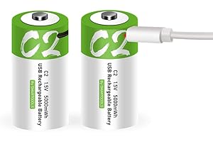 LANKOO Rechargeable C Batteries 1.5V 5000mWh USB Lithium ion Rechargeable C Battery with USB Type C Charging Cable, High Capacity Fast Charge, 1200 Cycles Constant Output, Over-Charge Protection,2-Pack