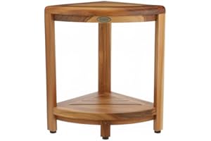 ECODECORS DecoTeak Teak Corner Shower Shelf – 2 Tier Waterproof Bathroom Storage Organizer Compact Wood Storage | Water-Resistant Design | Space Saver for Showers & Small Bathrooms | Shaving Foot Rest