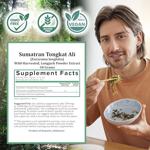 Holistic Bin Tongkat Ali Extract Powder – Premium Longjack Harvested from Sumatran Forests – Herbal – No Fillers or Preservatives – 50 Grams