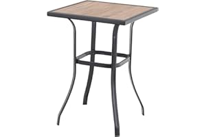 MAISON ARTS Patio Bar Table, Bistro Square Dining Table Outdoor Bar Height Bistro Table Pub Table with Wooden Top and Metal Steel Frame