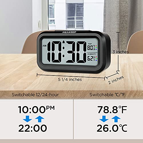 Peakeep Alarm Clock Battery Operated Indoor Temperature Humidity