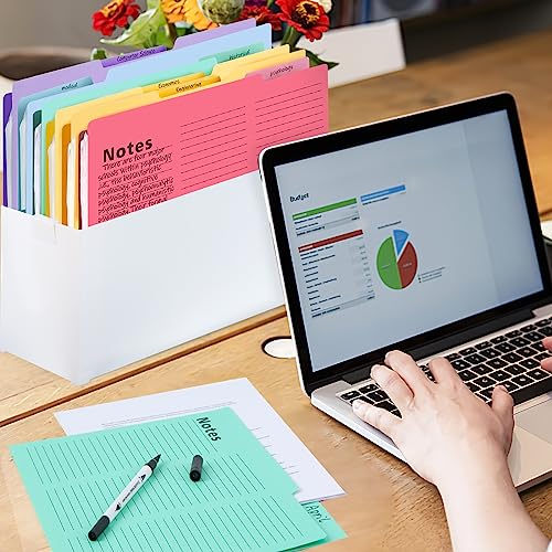 Koogel 16PCS Notes Tabbed File Folders, Lined File Folders 1/3 Cut Tab Letter Size File Folders 11.5 x 9.6 Inch Folders with Tabs 8 Vibrant Colors