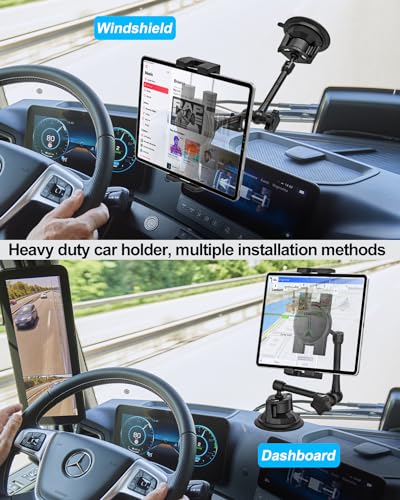 woleyi Car Dashboard Windshield Tablet Holder with Suction Cup and Truck with Metal Arm for Tablets and Phones 4-12.9 inches, iPad Pro/Air/Mini, Galaxy, Lenovo, iPhone, etc