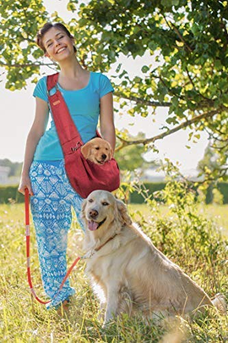 Wokow Dog Sling Pet Carries, Hands-Free Waterproof Lightweight Shoulder Carrier Bag with Dog Leash/Pocket and Adjustable Lengthened Strap for Small Medium Cat/Puppy/Rabbit up to 16lb Outdoor Travel