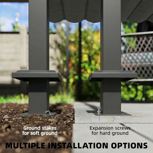 Outsunny 10' x 10' Retractable Pergola Canopy, Wall-Mounted Pergola with with Drainage Holes, Outdoor Sun Shade Shelter, UPF30+ and Water-Repellent for Patio, Garden, Dark Grey