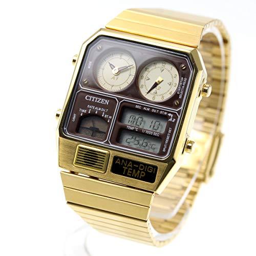 Citizen Record Label Analog Digital Watch Chronograph Analog Digital CITIZEN, ivory/gold, Bracelet Type