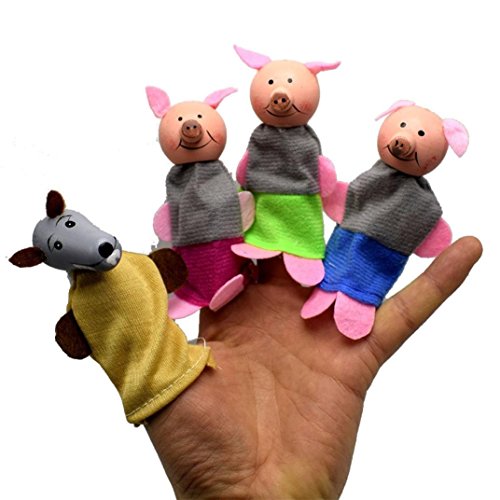 AMA(TM) Children Finger Toy Hand Puppets for Telling Story, Festival Birthday Gifts, for Kids Friends Families, Family Party and Story Before Sleepping Rigid Demand (4PCS Three Little Pigs and Wolf)