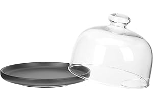 SHERCHPRY 6-inch Black Edge Cake Dome with Glass Cover, Ceramic Dessert Plate and Food Foretaste Tray for Home