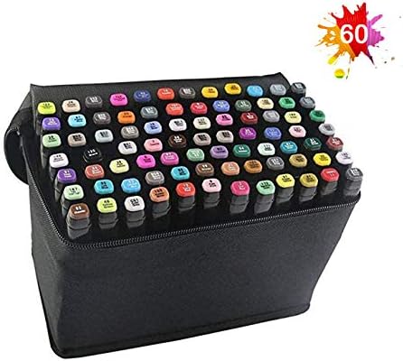 Marker Pen - Dual Tip Waterproof Professional for Arts Sketch Coloring Books Painting Manga and Design with Case (60 Black)
