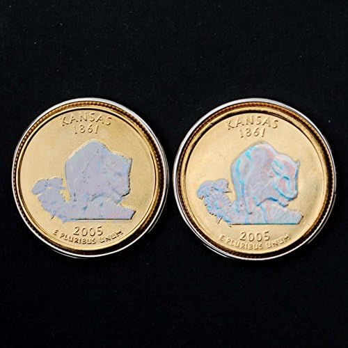 US 2005 Kansas State Quarters Bu Unc Hologram Coins Cufflinks NEW