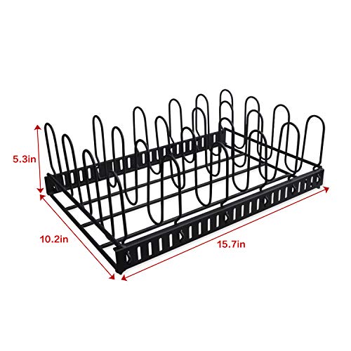 X-cosrack Metal Food Container Lid Organizer&Adjustable 6 Dividers Storage Container Lid Holder Rack for Cabinets, Cupboards, Pantry Shelves, Drawers to Keep Kitchen Tidy,Black(Patent Pending)