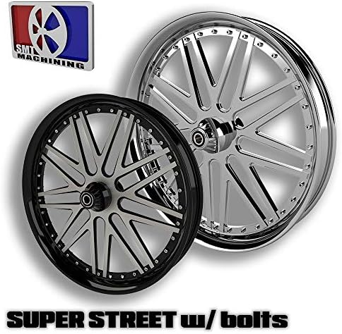 SMT Machining 32 Black Contrast Cut Super Street w/Bolts Wheel for 2008-2018 Harley Bagger Models with 18” Single Floating Rotor & ABS Compensation Bearing