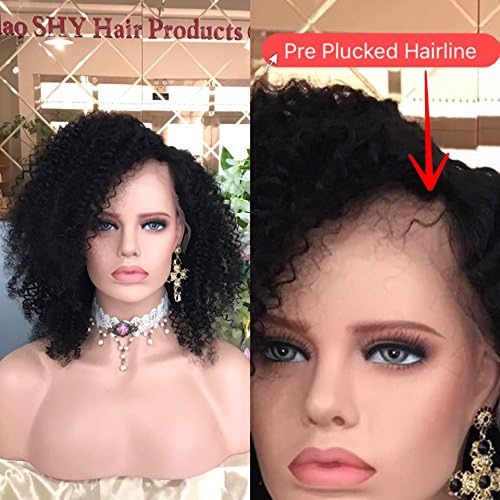 Shy Hair 150% Density Lace Front Human Hair Wigs Remy Brazilian Short Kinky Curly Human Hair Wig Pre Plucked With Natural Baby Hair (14inch)