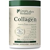 Great Lakes Wellness Collagen Peptides Powder for Skin, Hair, Nails, Joints & Digestion - Unflavored - Quick Dissolve Hydrolyzed, Non-GMO, Keto, Kosher - 20 oz